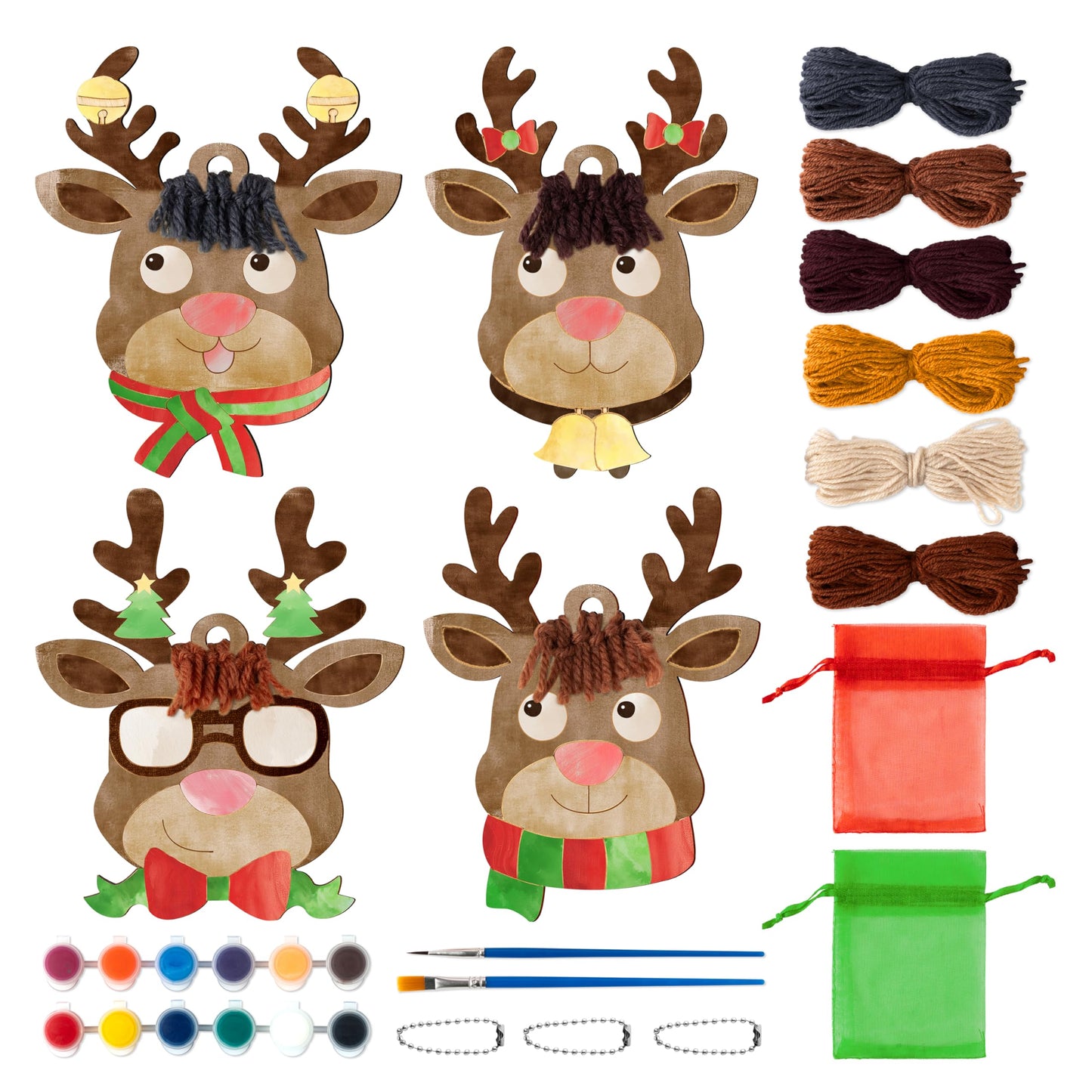 WATINC Wooden Christmas Reindeer Craft Kits - 24PCS Paint You Own Painting Art Work, Unfinished Deer Wood Slices Crafts Party Favor Supplies, DIY Reindeer Hanging Ornament Decoration for Boys Girls