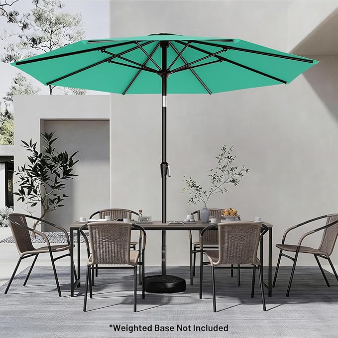 AreShark 9 FT Patio Umbrella for Outdoor, Outdoor Umbrella with Push Button Tilt and Crank, Outdoor Patio Umbrellas with 8 Sturdy Ribs for Market, Garden, Deck, Backyard, Pool (Peacock Blue)