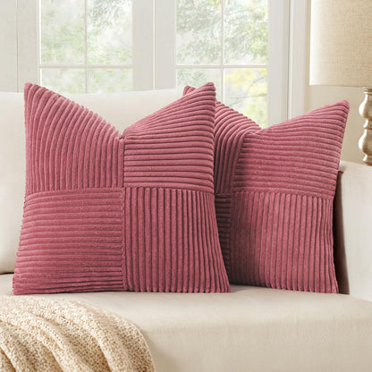 MIULEE Black Corduroy Pillow Covers Pack of 2 Boho Decorative Spliced Throw Pillow Covers Soft Couch Pillowcases Cross Patchwork Textured Cushion Covers for Living Room Bed Sofa 18x18 inch