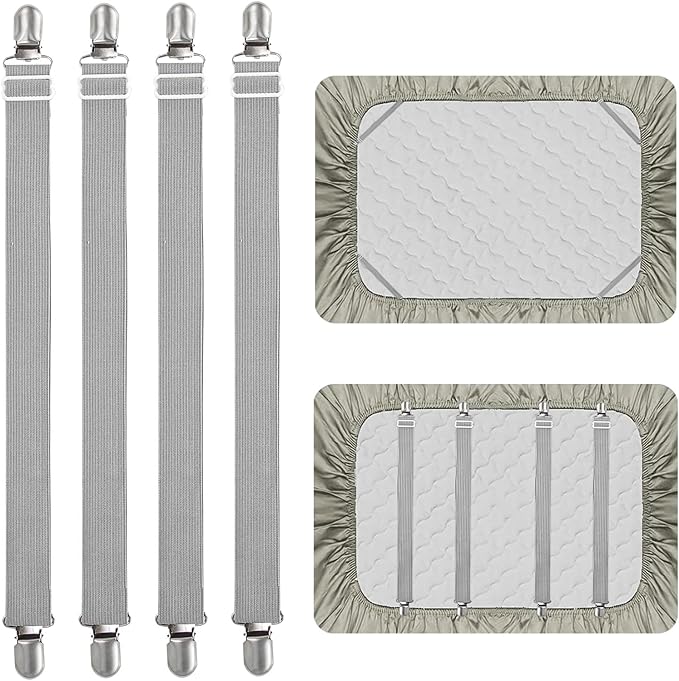 4Pcs Adjustable Bed Sheet Straps Clips, Elastic Mattress Sheet Fasteners Holder