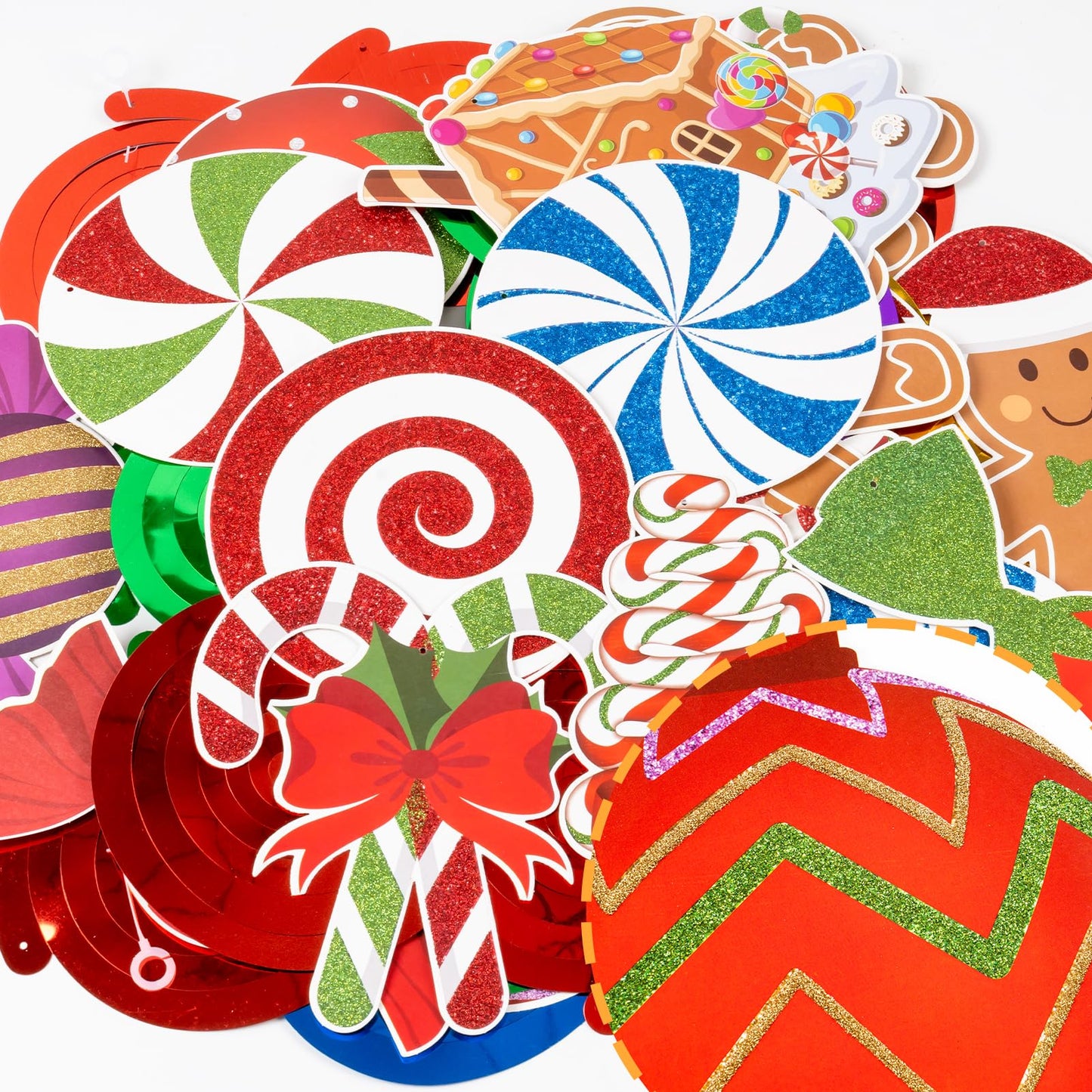 Candy Gingerbread Christmas Decorations - 20pcs Glitter Gingerbread House Candy Christmas Balls Hanging Swirls for Candyland Xmas Party Decor Supplies