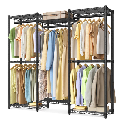 SONGMICS HOME Heavy-Duty Clothes Rack, Metal Closet Organizers and Storage System, Freestanding Wardrobe Closet Garment Rack with Shelves, 16 x 57.1 x 76.2 Inches, Black