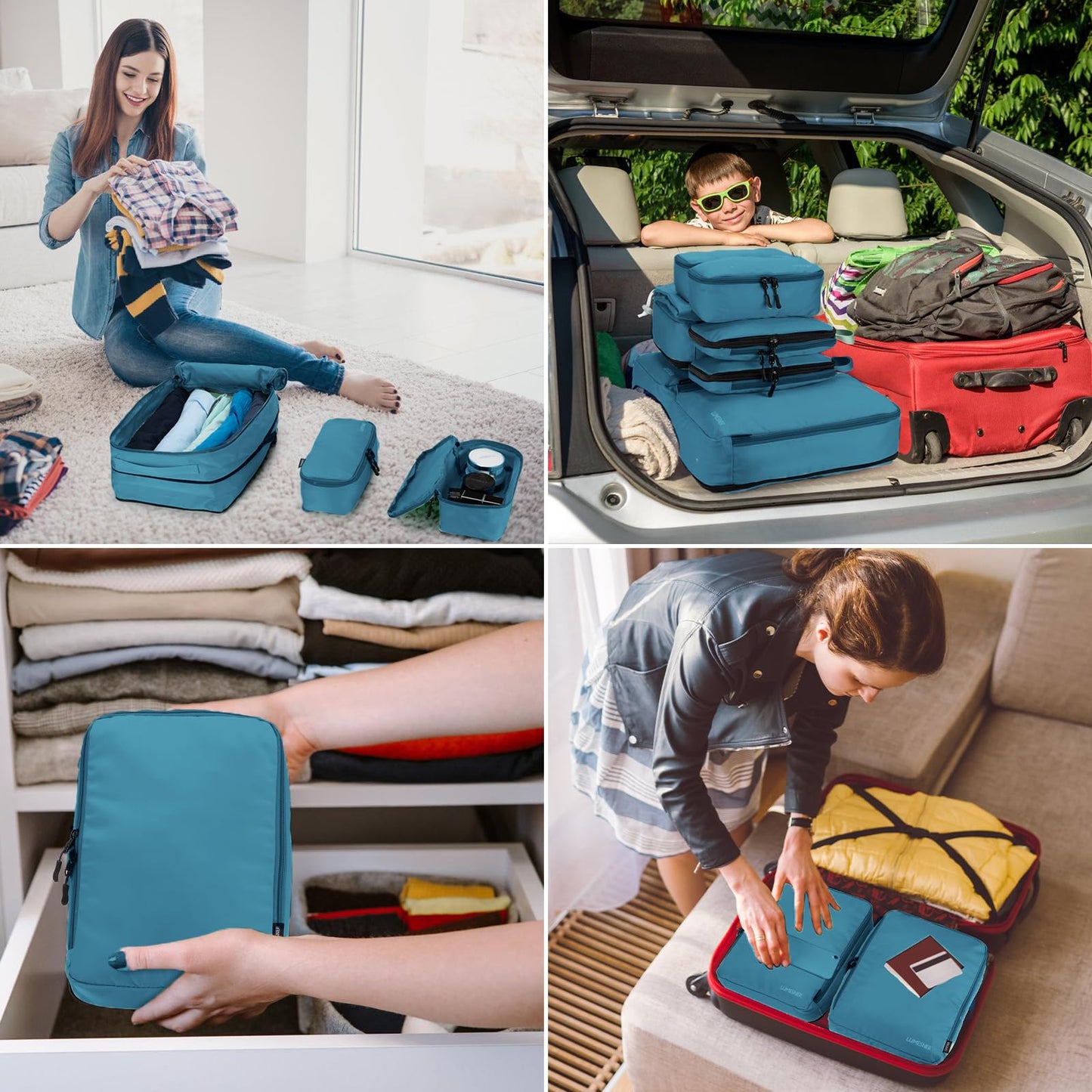 Compression Packing Cubes, Lumesner 8 Set Travel Packing Cubes for Carry on Suitcases, Compression Suitcase Organizers Bag Set & Travel Cubes (8-piece,Blue)