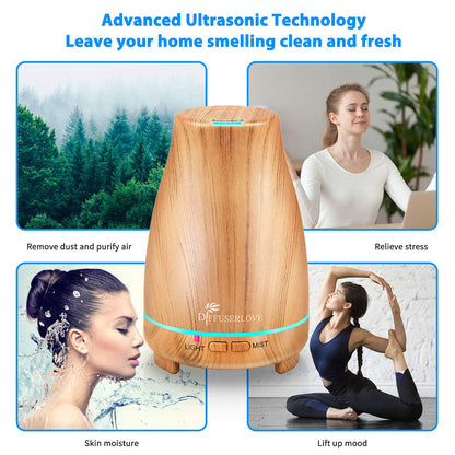 Diffuserlove Essential Oil Diffusers 200ML Remote Control Ultrasonic Mist Humidifiers BPA-Free Aromatherapy Diffuser with 7 Color Lights, Auto Shut-Off for Bedroom Office Kitchen