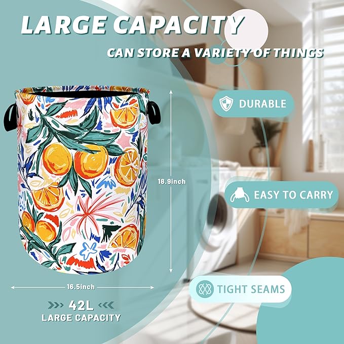Tropical Fruit Orange Laundry Hamper Summer Colorful Laundry Basket
