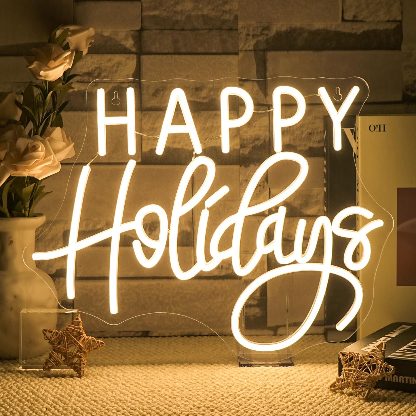 Horseneon Happy Holidays Neon Sign Merry Christmas Neon Signs for Wall Decor Christmas Tree Neon Light LED Sign with USB Powered for Party, Windows, Home Decor, Bedroom, Living room Warm