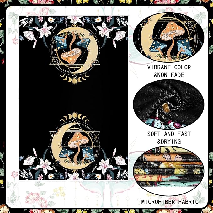 Boyiee Set of 6 Witchy Kitchen Towels Boho Tea Towels Absorbent Mushroom Floral