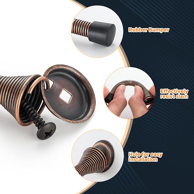 Ravinte Door Stoppers, 18 Pack Spring Door Stops with Rubber Bumper, Oil Rubbed Bronze Door Stoppers for Bottom of Door