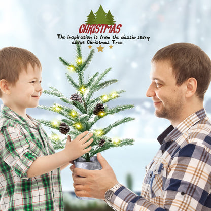 Small Christmas Tree 24 inch Mini Christmas Tree Pre-lit with 60 Lights Rustic Style Tabletop Tree 2 ft