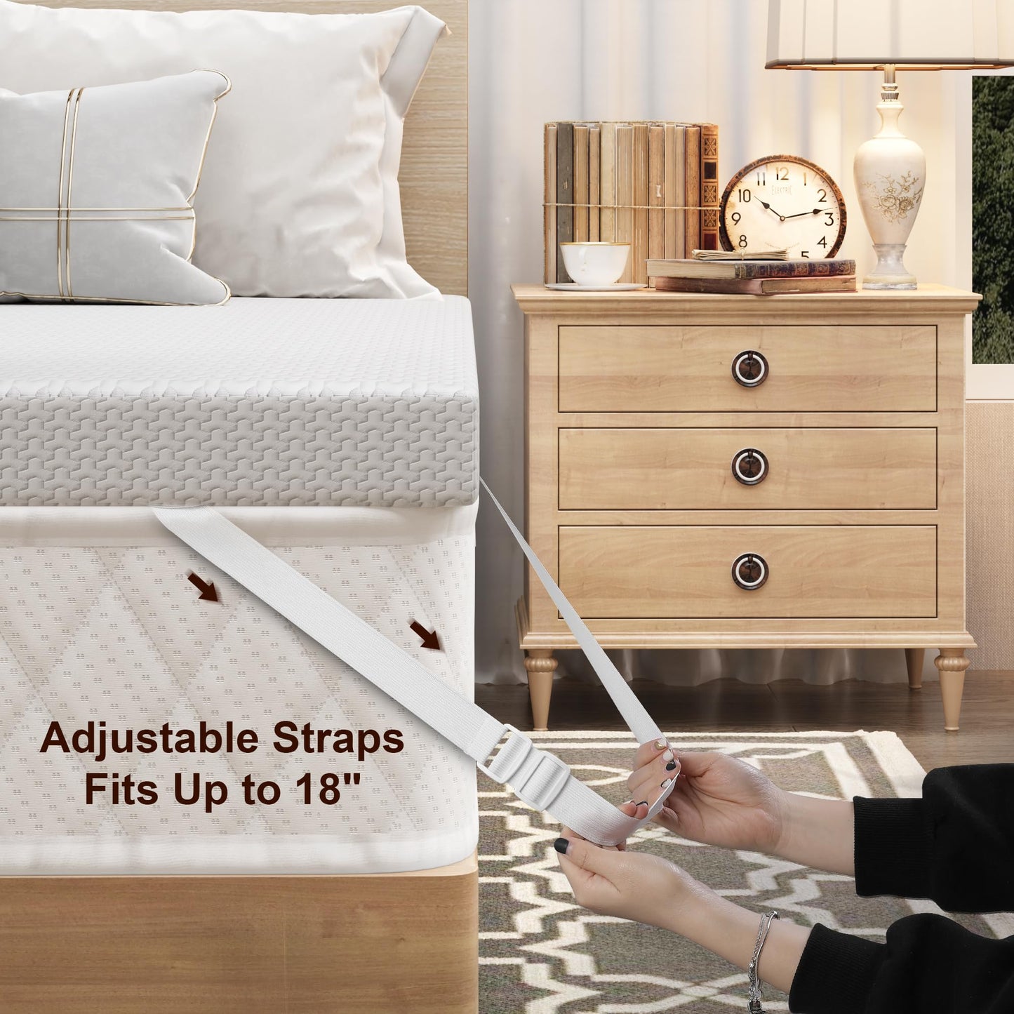Slumbrae Bamboo Rayon Mattress Topper Cover Twin | Extends Topper Life | Anti-Slip Bottom & Adjustable Straps | 3-4 Inch Memory Foam Protector | Ideal for Dorm & Kids Beds | NOT Waterproof