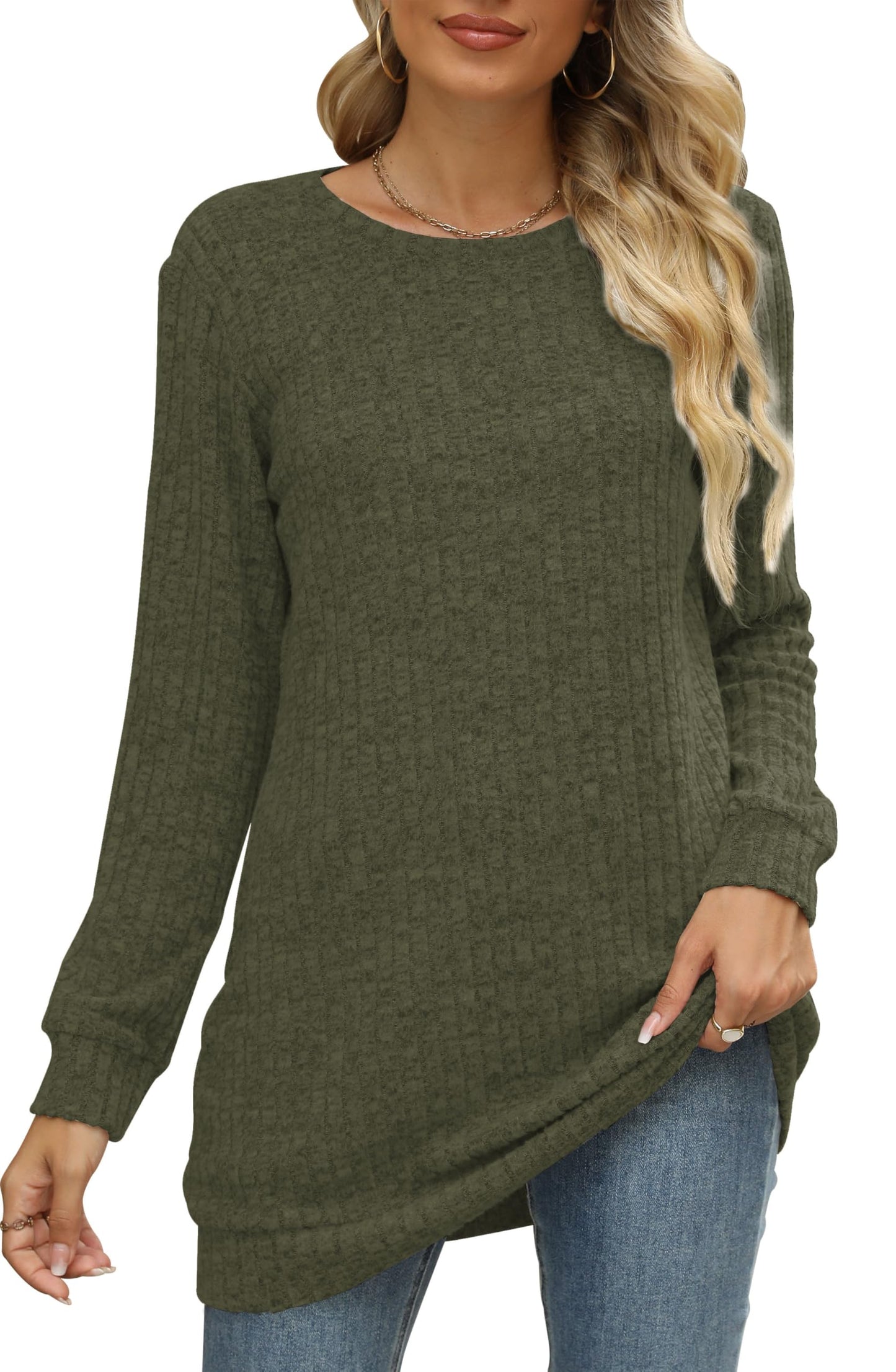 Sweaters for Women Long Sleeve Crewneck Sweatshirt Loose Casual Tunic Tops