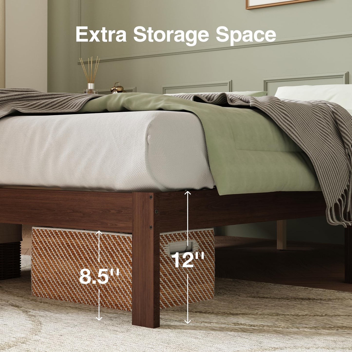 Novilla 12 Inch Wooden Queen Bed Frame, Classic Solid Wood Platform Bed Frame Queen Size, Sturdy Wood Slat Support, No Box Spring Needed, Easy Assembly, Walnut