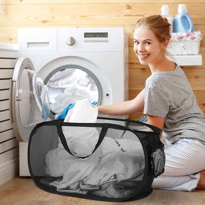 Durable Collapsible Laundry Baskets, Mesh Pop Up Laundry Hamper