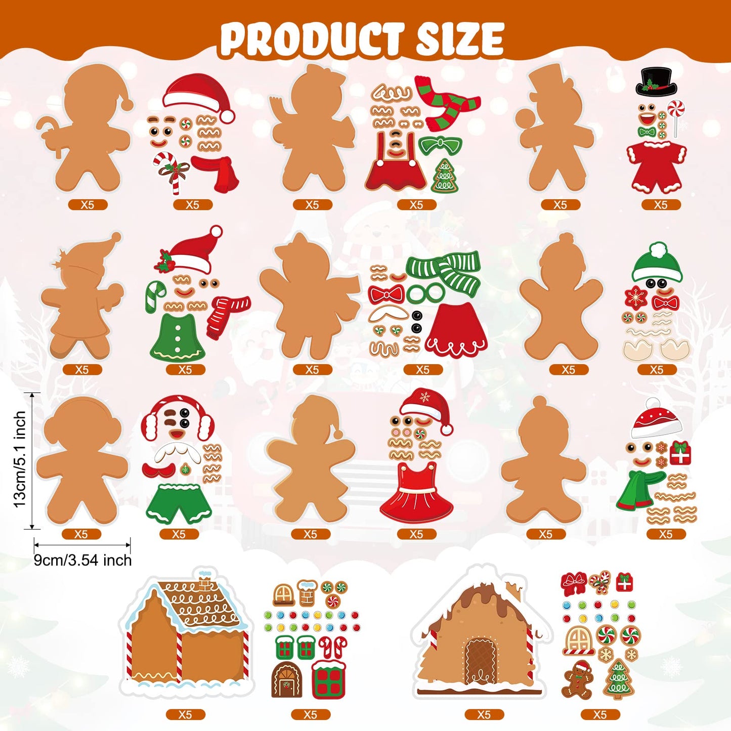 55 Pcs Christmas Crafts Kits for Kids DIY Gingerbread Ornaments Kit Make Your Own Gingerbread Man Arts and Crafts Projects for Kids Ages 3 4 5 6 8 10