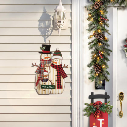 Glitzhome 30" H Metal Christmas Snowman Family Yard Stake, Holiday Decorations Outdoor Standing Hanging Display, Xmas Holiday Wall Ornament for Lawn Outdoor Holiday Decoration