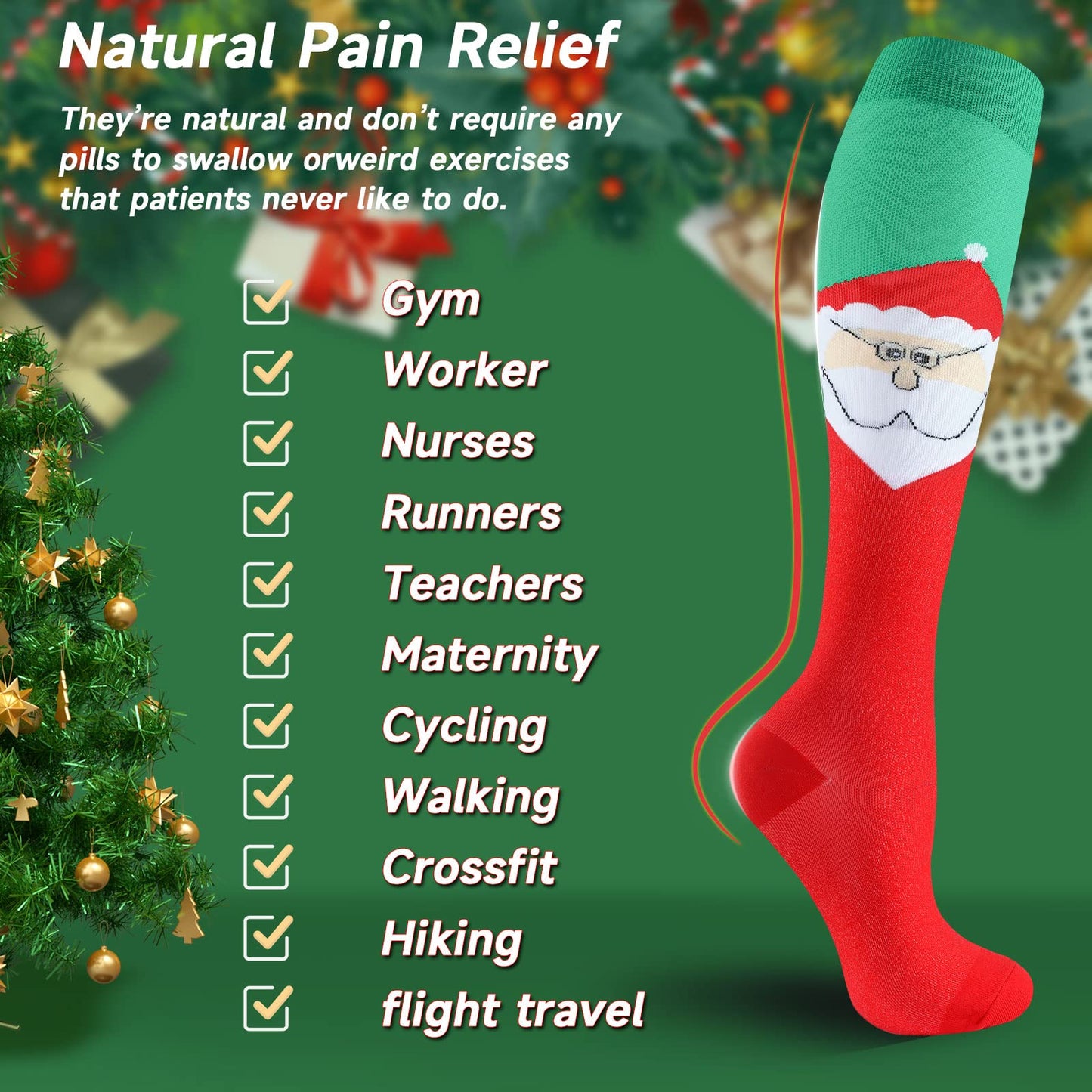 bropite Christmas Compression Socks for Women & Men-Santa Claus 6 Pairs 20-30mmhg Support Running Nurse Travel Christmas Gift