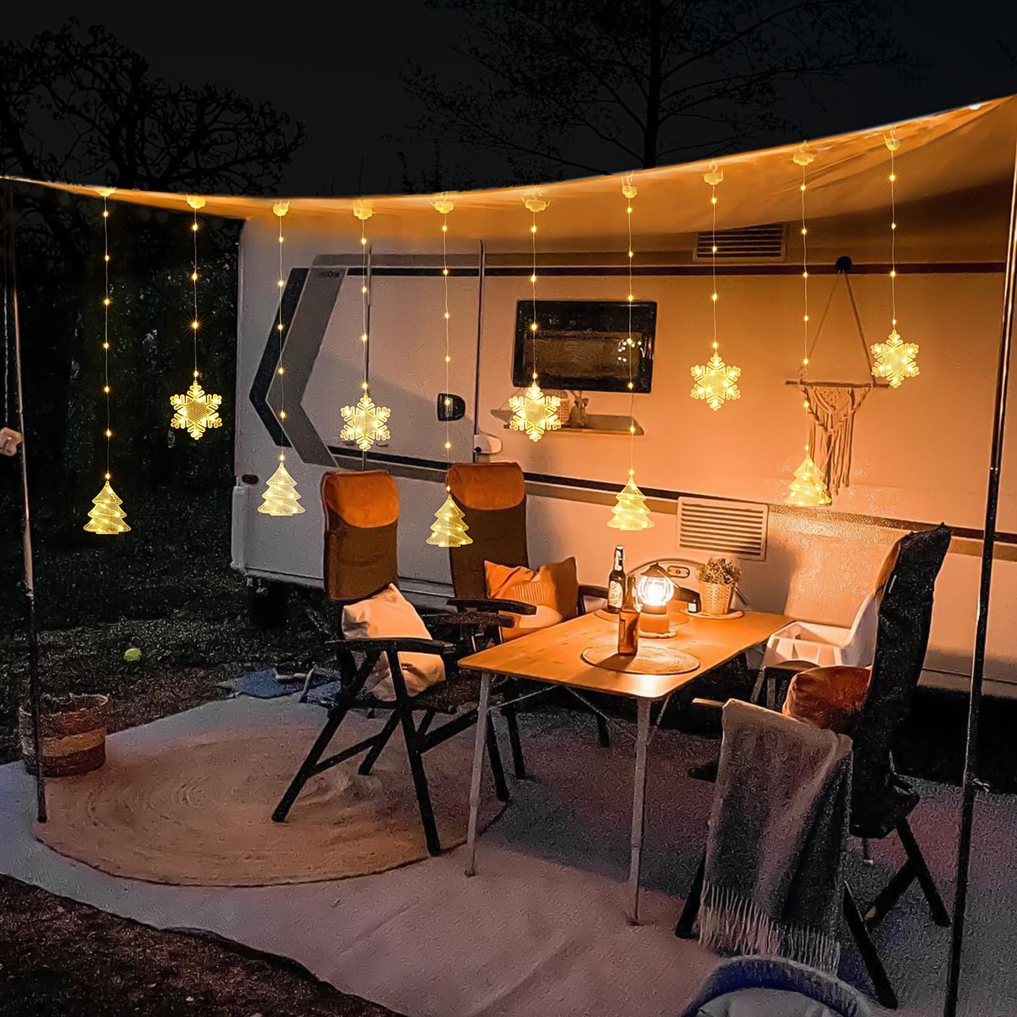 BLOOMWIN Christmas Window Lights Indoor - 2M 160 LED Christmas Window Decorations, Snowflake Curtain Hanging Fairy String Icicle Lights for Xmas Noel Bedroom Holiday Home Outdoor, Warm White USB