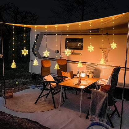BLOOMWIN Christmas Window Lights Indoor - 2M 160 LED Christmas Window Decorations, Snowflake Curtain Hanging Fairy String Icicle Lights for Xmas Noel Bedroom Holiday Home Outdoor, Warm White USB