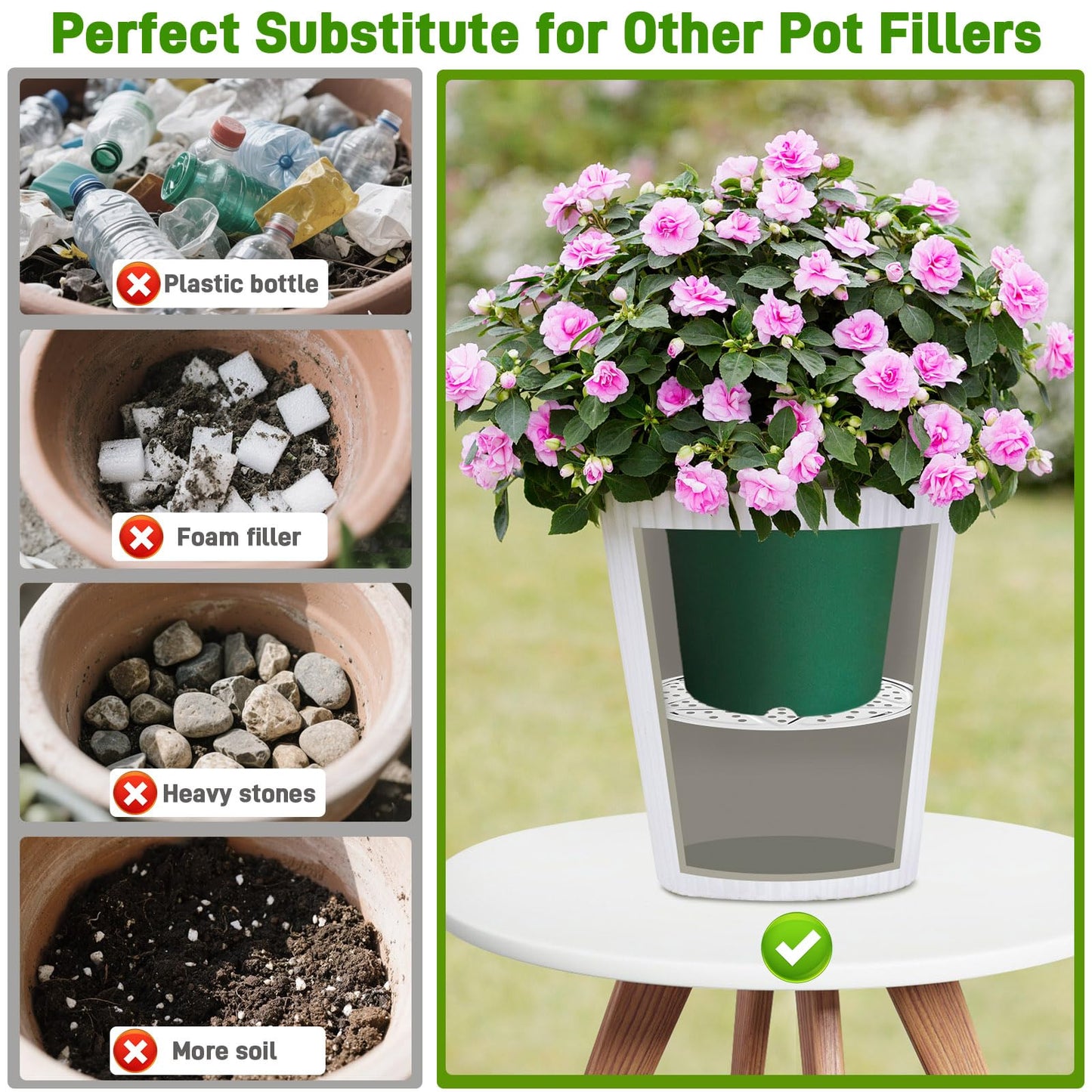 6-Pack 10/11/13-Inch Round Planter Insert, Planter Inserts for large Pots with Drainage Holes, Use Less Potting Soil, Plant Risers for Inside Pots for Tall or Short Planters for Indoor & Outdoor Use