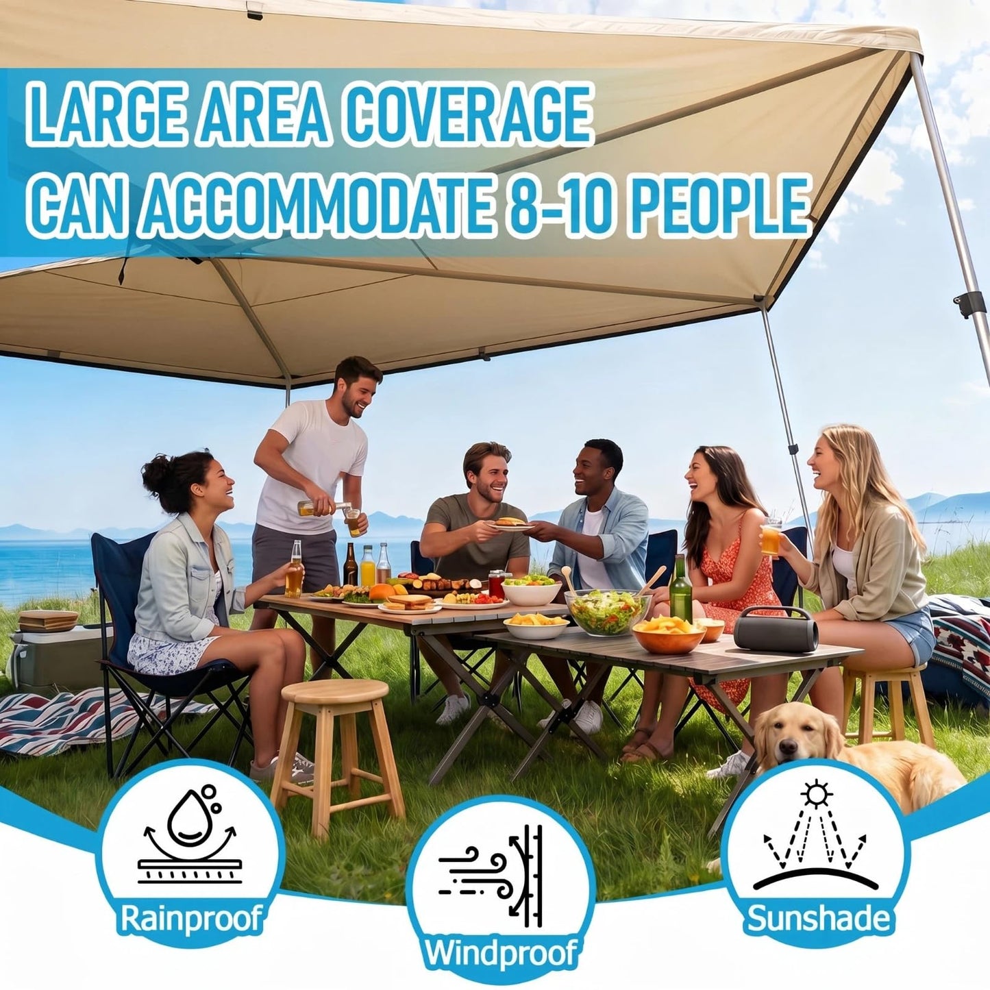 Canchiing 270 Degree Awning for SUV Truck RV, Heavy Duty Waterproof Car Awning with UPF 50+ Sun Protection, Easy Setup Overland Driver Side, 65 Sq Ft Coverage for Camping Outdoor