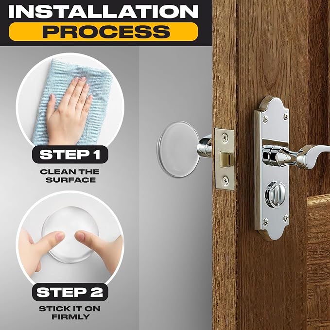 Clear Door Stoppers - Medium 2" (6 Pack) - Door Stoppers for Wall with Strong Back Adhesive - Quiet and Shock Absorbent Silicone Wall Protectors from Door Knobs - Protects Every Surface