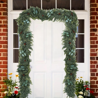 Gudegou 6FT Christmas Garland, Cedar Garlands with Eucalyptus,Artificial Pine Garland Christmas Decorations for Mantle Fireplace Outdoor Staircase