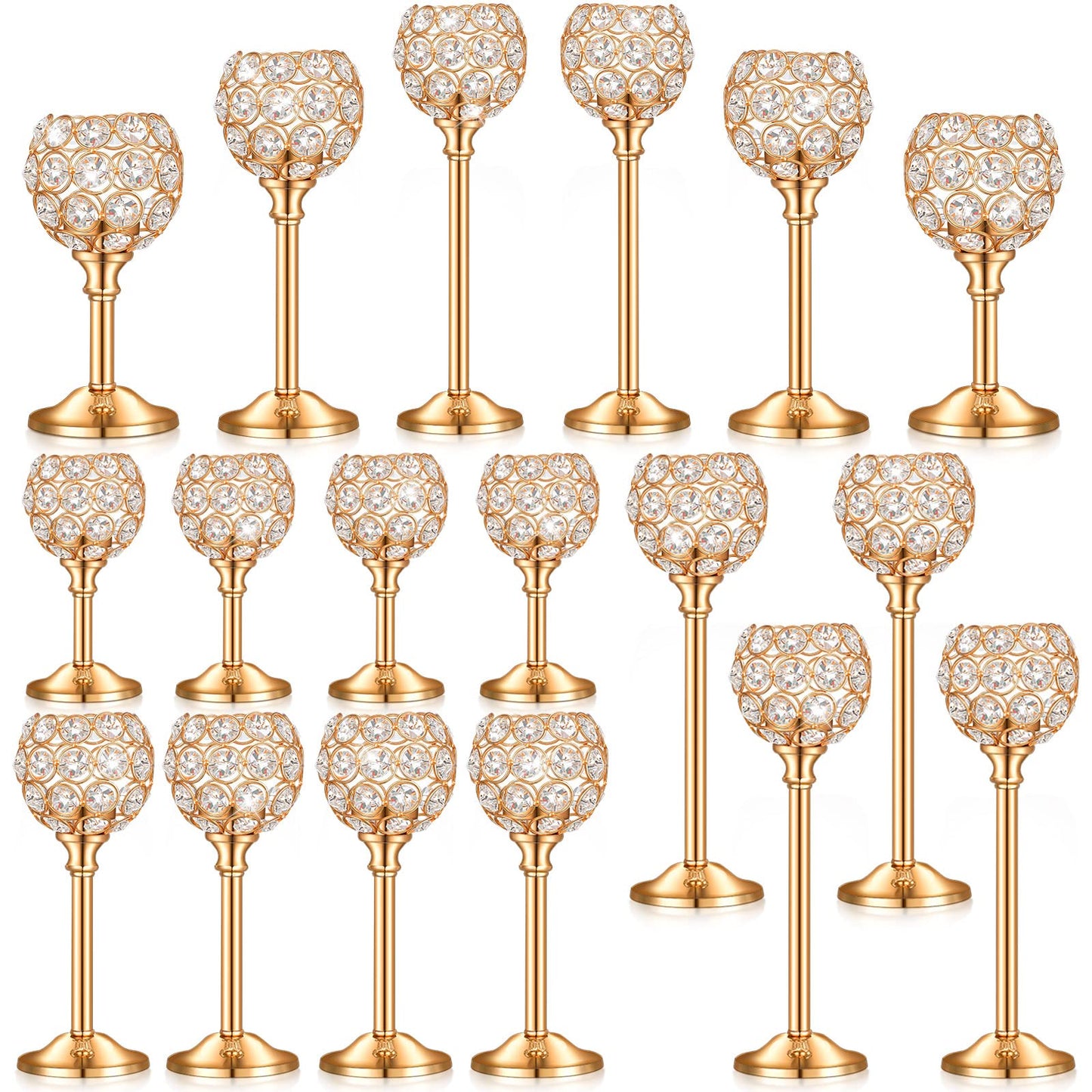 Qunclay 18 Pieces Crystal Candle Holders Bulk Candle Stick Holder Centerpieces for Table Wedding Centerpieces Crystal Decorative Tealight Dining Table Decor for Party(Gold)