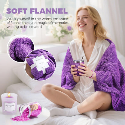 MEINESQIS Birthday Gifts for Women Gift Basket, Lavender Spa Gift Set with Cozy Flannel Blanket, Self Care Care Package Gift Box for Her, Mom, Wife, Sister, Best Friend, Girlfriend (Purple)