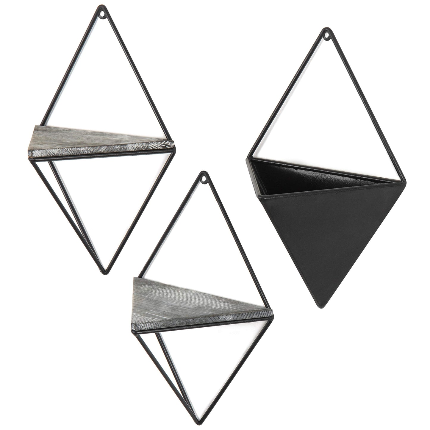MyGift Indoor Wall Planter and Wooden Wall Display Shelves with Black Metal Frames Metal, 3-Piece Set