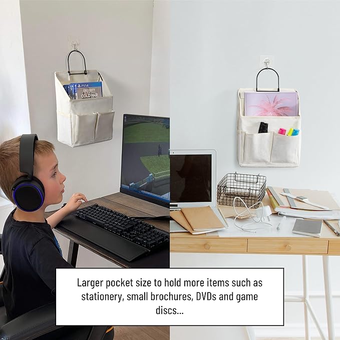 2pcs Wall Hanging Storage Bag, Small Door Closet Linen Fabric Pockets Organizer