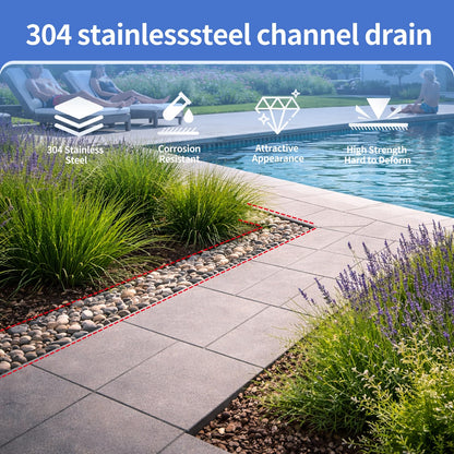 304 Stainless Steel Channel Drain with Galvanized Steel Drain Grate, 39.4×5.9×5.5in B-Class 28100 lbs Heavy-Duty Trench Drain System for 3”Pipe,Channel Drain Kit for Driveway,Outdoor,Yard,Garage Floor