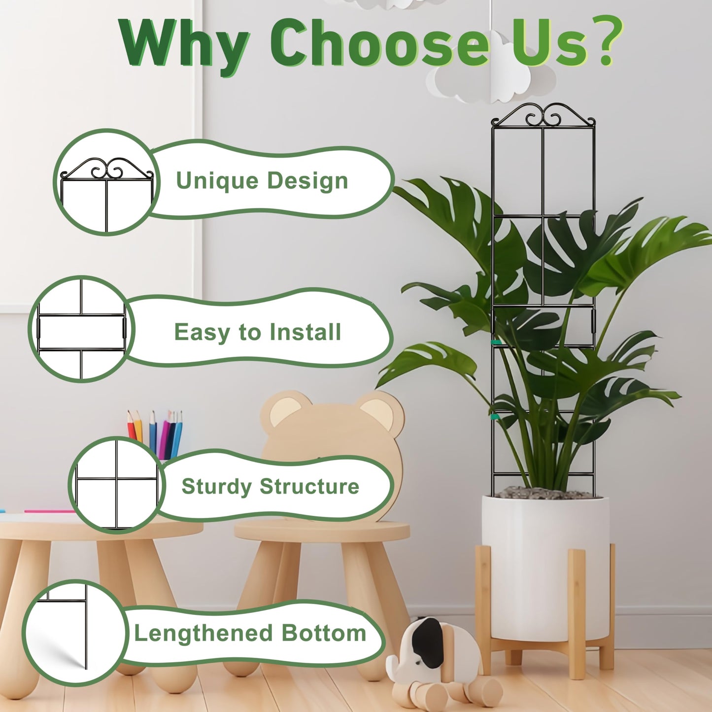 Xeeol 31.8'' Stackable Plant Trellis Indoor, Metal Trellis for Climbing Plants Indoor, House Plant Support with Soft Ties for Monstera Hoya Pothos, 2P