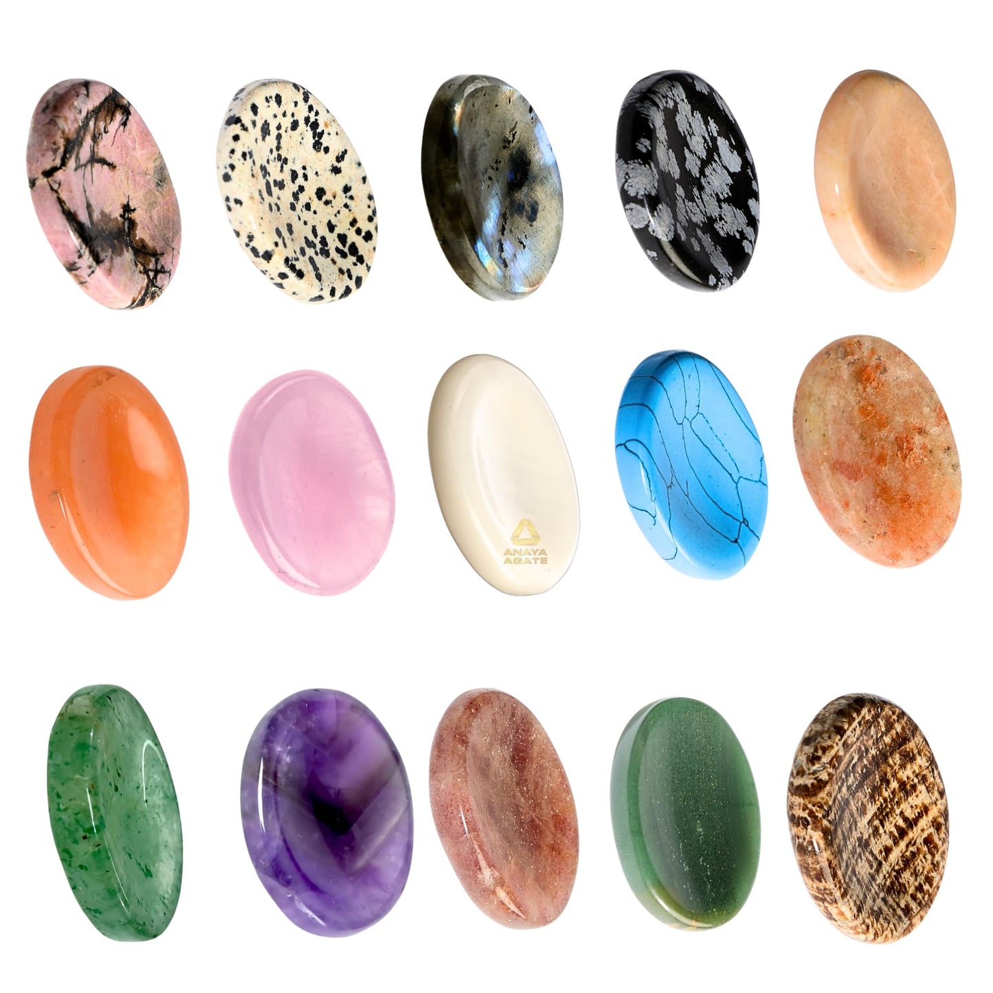 Anaya Agate Pack of 12 Worry Stones Bulk Set – Wholesale Bulk Crystal Thumb Worry Stone for Anguish, Stress – Relaxing and Soothing Balance Stones for Meditation – Healing Stones for Women and Men