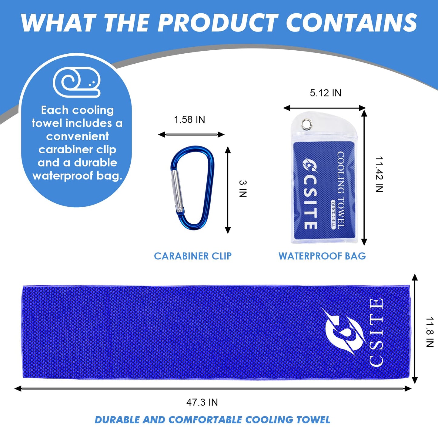 CSITE 4 Pack Cooling Towels (47"x12") for Neck and Face, Ice Towel for Hot Weather, Soft Breathable Chilly Gym Towels, Microfiber Towel for Work Out, Yoga, Running, Camping & More Activities