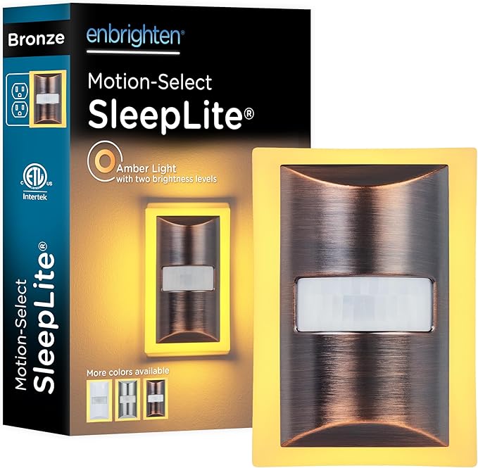 Enbrighten SleepLite Motion Sensor Night Lights Plug Into Wall Nightlight Amber Light Bathroom Bedroom Kitchen Nursery Kids Adults Oil Rubbed Bronze