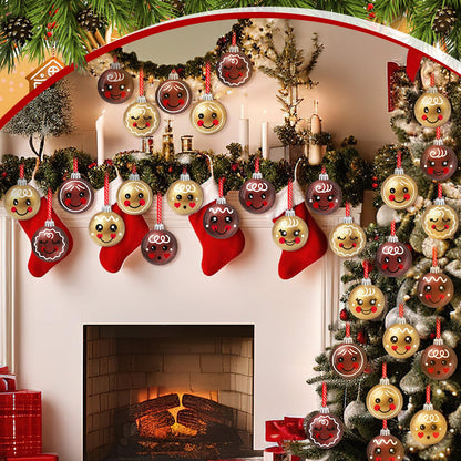 Wonderjune 36 Pcs Christmas Gingerbread Face Ornaments Wooden Gingerbread Tree Decoration Glitter Red Gold Christmas Hanging Ornaments Smile Wood Hanging Pendants for Xmas Tree Party Holiday Decor