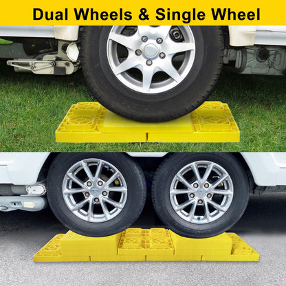RV Leveling Blocks 12 Pack, Heavy Duty Interlocking Camper Leveler with Carrying Bag, Customizable Height for Single & Dual Axle Wheels, 8.6" x 8.6" x 1.5" Yellow RV Stabilizer Jack Pads