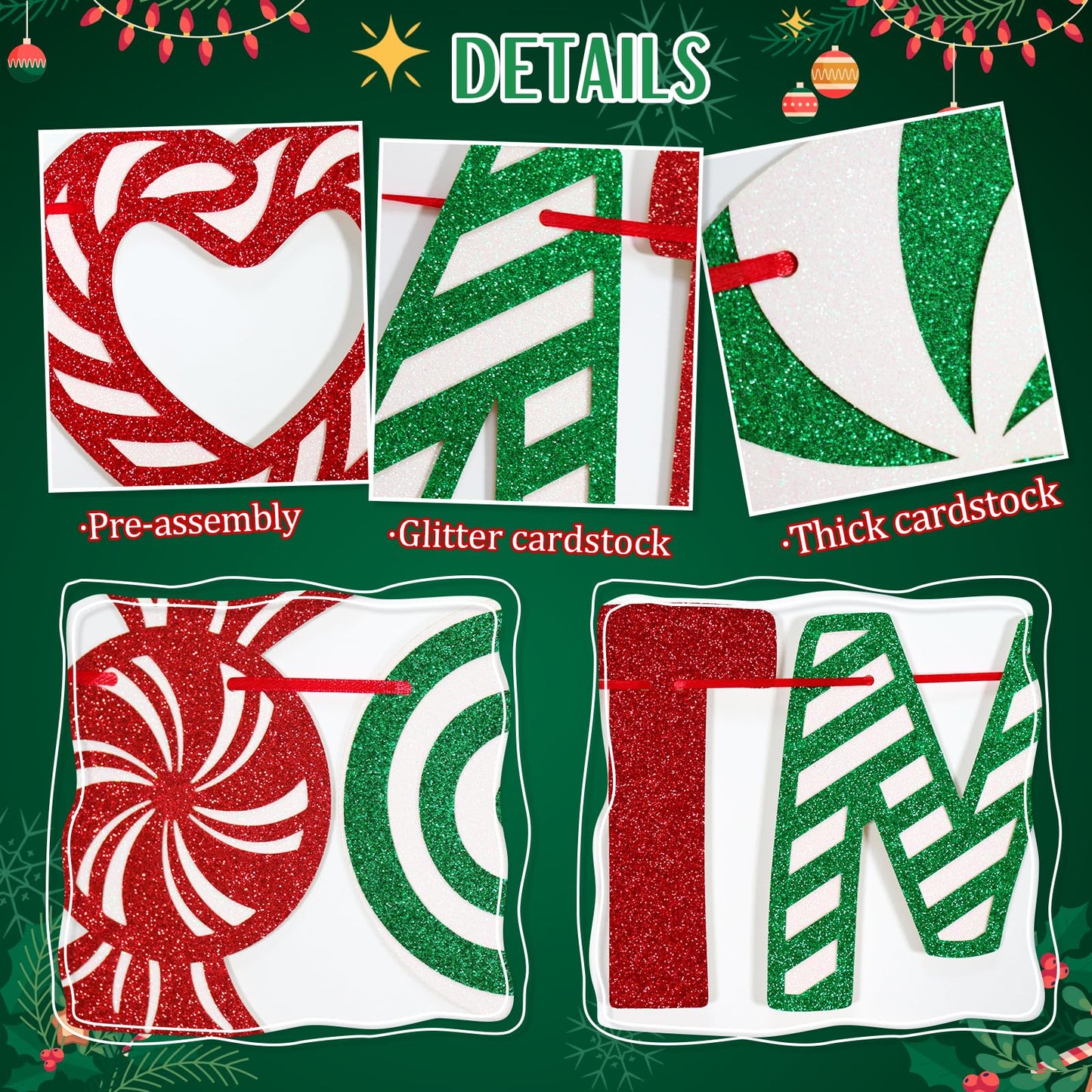 Candycane Christmas Banner, Holiday Party Decorations, Winter Candy Cane Decorations