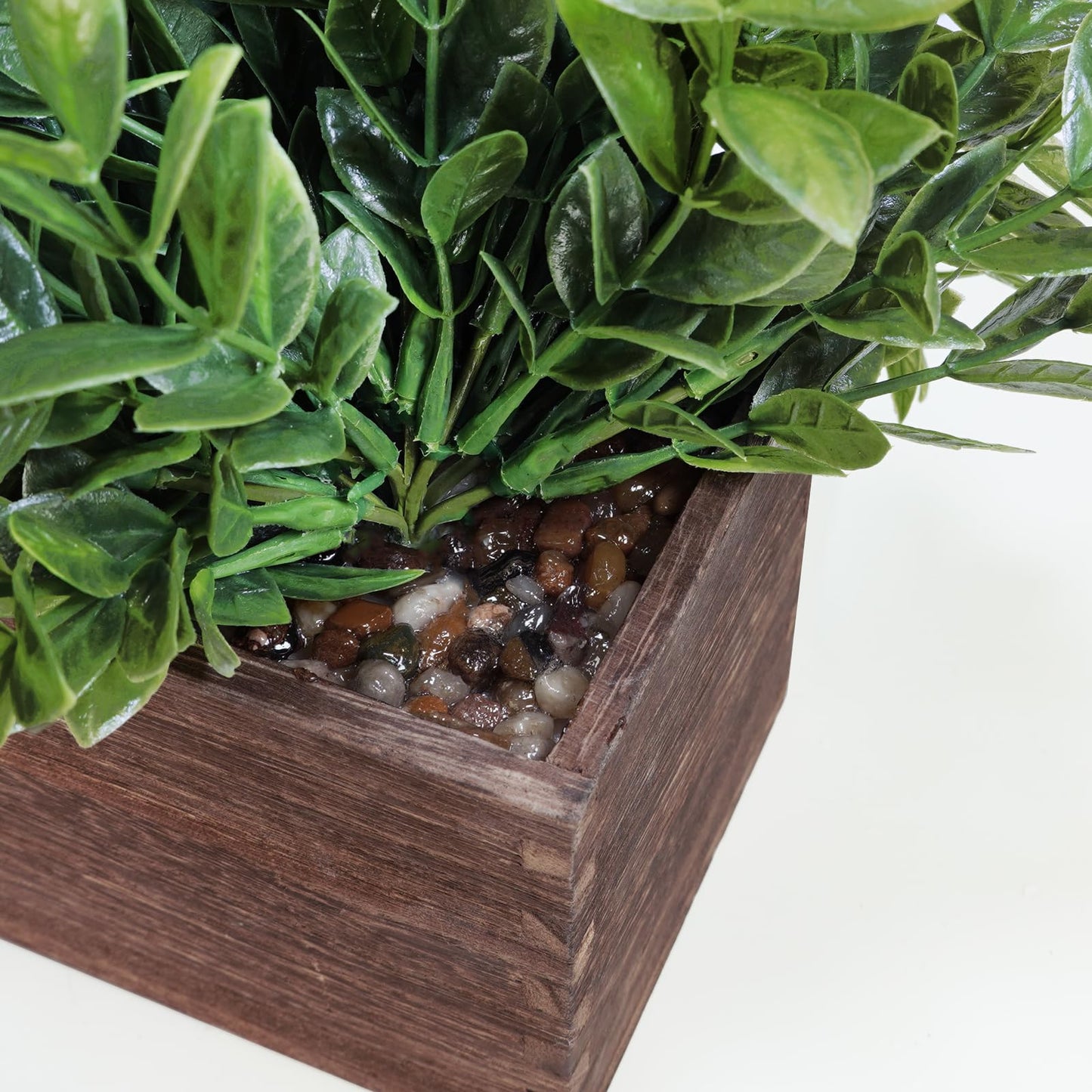 Winlyn 14" Artificial Boxwood Plants in Rectangular Wood Planter Farmhouse Greenery Arrangement Centerpiece Faux Potted Herb Plant for Wedding Dining Room Table Kitchen Windowsill Mantel Shelf Décor