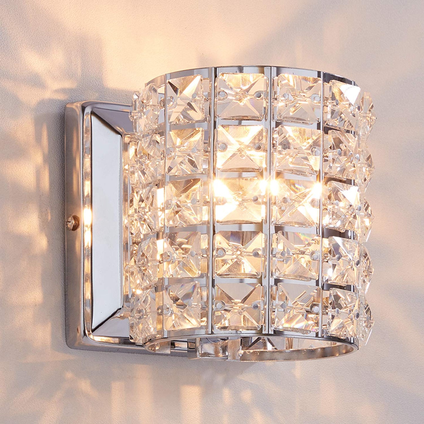 LOCLGPM Modern Chrome Crystal Wall Sconces, Elegant Bathroom Vanity Wall Light Fixtures for Living Room Bedroom Bathroom Hallway Entryway Staircase