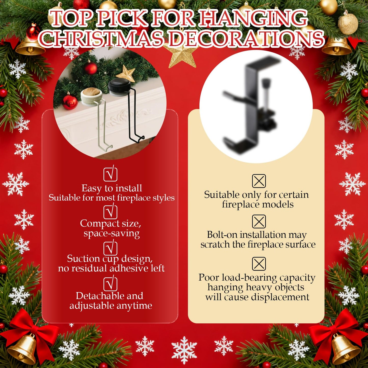 Stuzos 2 Pack Christmas Fireplace Stocking and Garland Hanger,Mantle Garland Holder for Hanging Christmas Stockings (Black Walnut*1PCS+Wood Tone*1PCS, M)