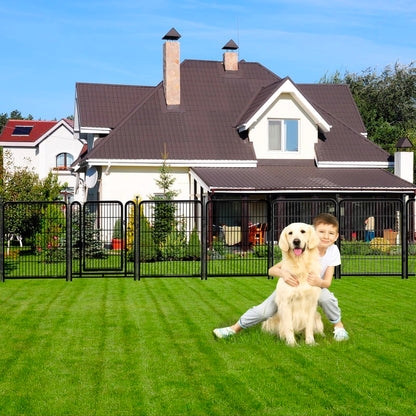 Explovehike Garden Fencing 36 Inch High, 8 Panels Total 17.7 Ft(L) Wide Door Low Threshold Dog Fence, Black Heavy Duty Garden Fence with Gate, Fencing for Garden Beds, Dog Fence Outdoor for Yard