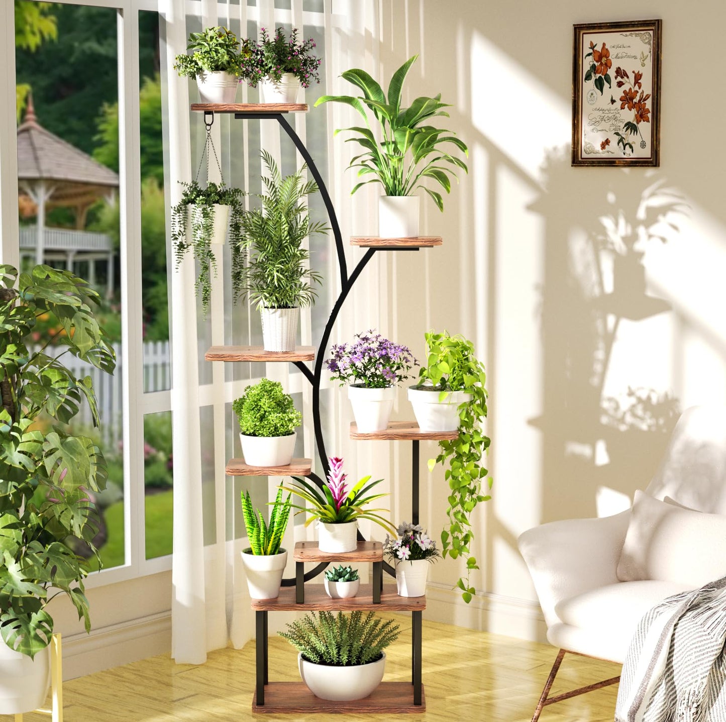Plant Stand Indoor with Grow Lights,62" Tall 8-Tier Metal Corner Shelf,Multiple Plant Rack for Living Room,Full Spectrum LED Light for Optimal Growth-Space Saving Design,Sturdy & Easy Assembly