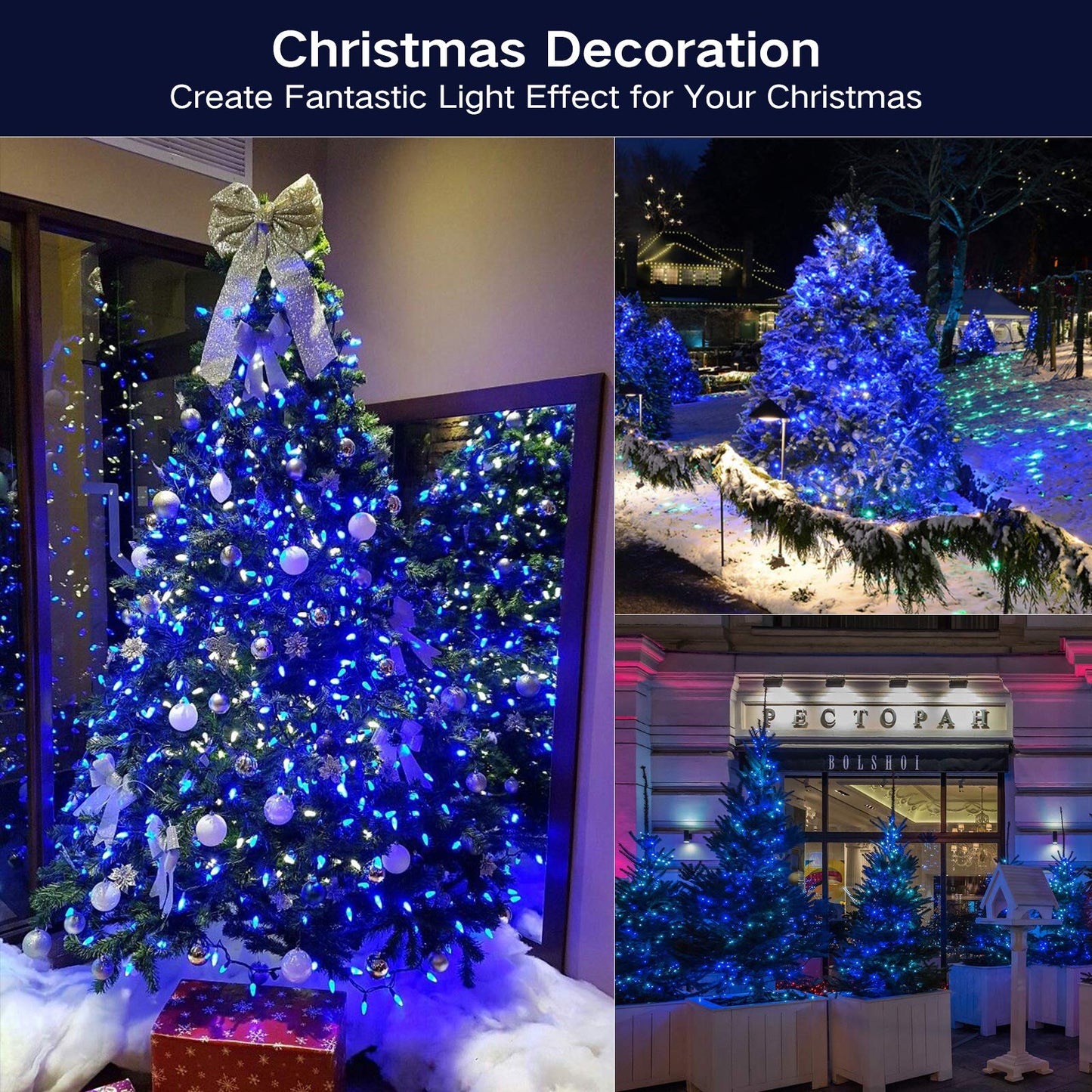 ODEETRONIC Christmas Blue Lights, 21.63ft 100 Count Incandescent String Lights Connectable, 120V UL Certified Christmas Indoor String Lights for Xmas, Tree, Party, House, Garden Decor, Green Wire
