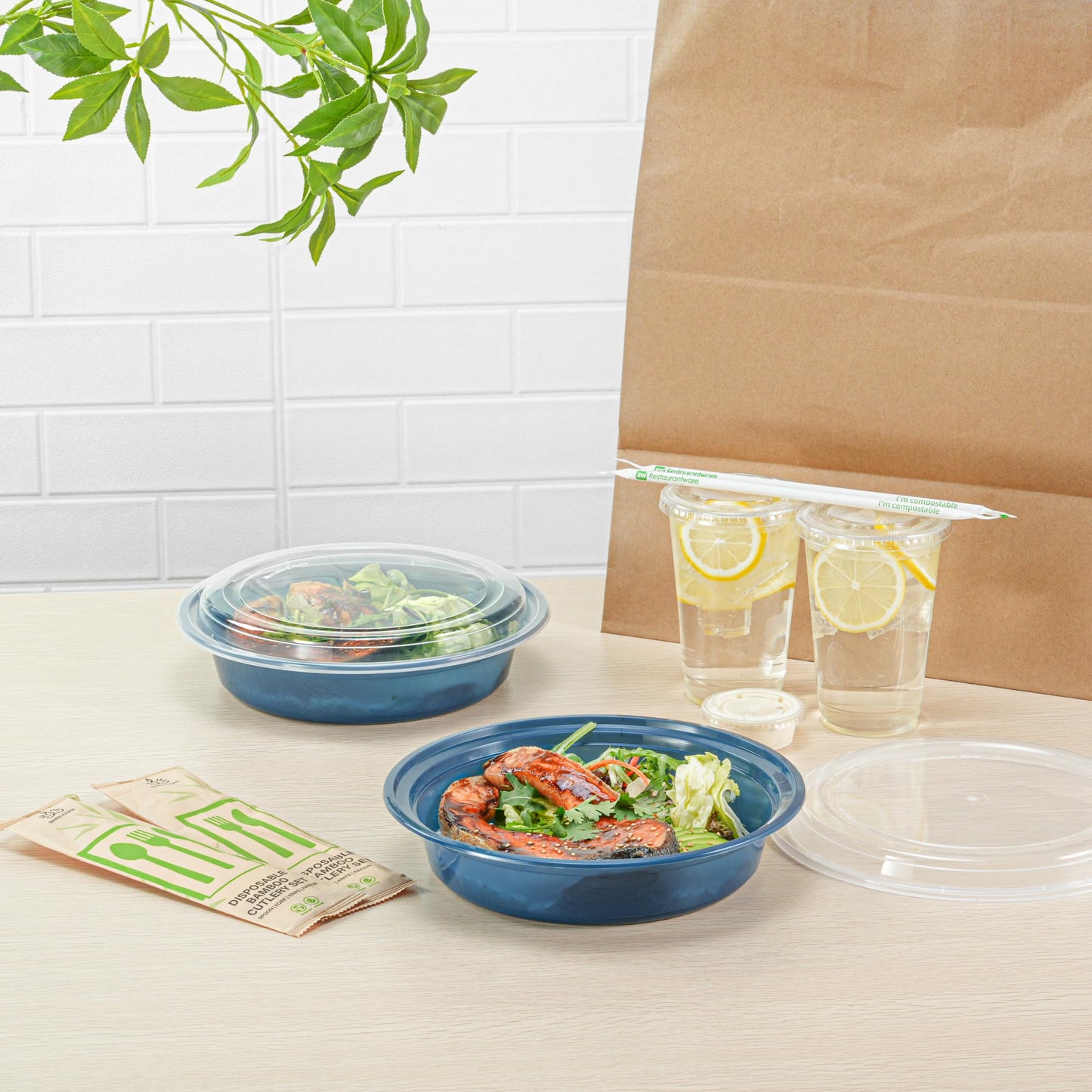 Restaurantware-Asporto 48 Ounce Round Take Out Containers, 100 Food Containers With Lids - Microwavable, Disposable, Midnight Blue Plastic To Go Boxes For Food, No BPA, For Take Out And Delivery