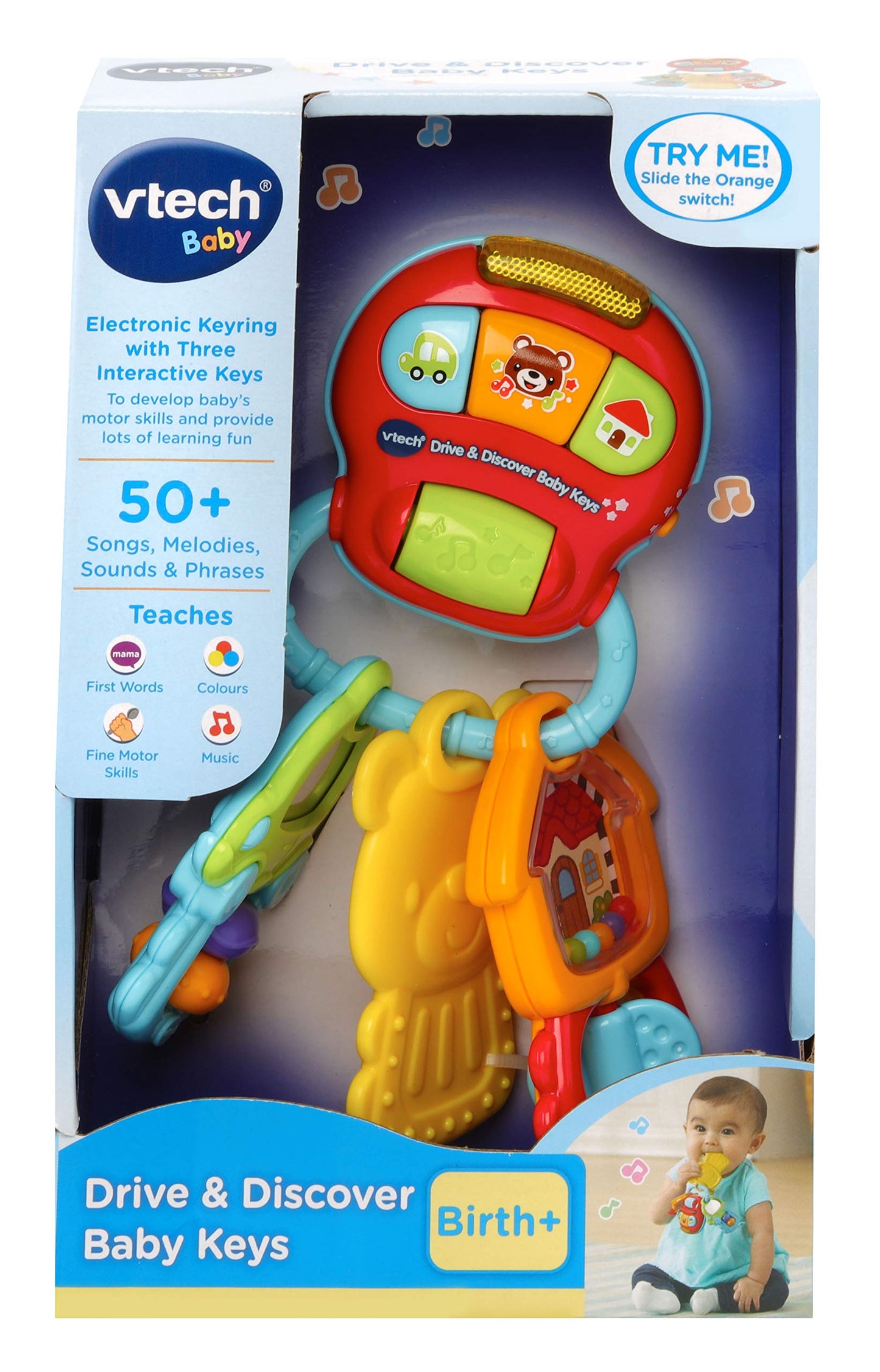 VTech Drive & Discover Keys, Rattle Toy with Sounds and Phrases, Learning Toy for Sensory Play, Baby Teether with Interactive Features, Suitable for Girls and Boys from 0 Months
