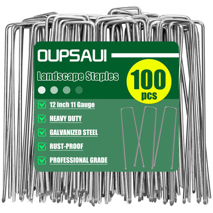 12 Inch Galvanized Landscape Staples Stakes, 25/50/100/200pcs Garden Metal Stakes for Weed Barrier Fabric, Fence Stakes, Tent Stakes, Christmas Decorations (100pcs)