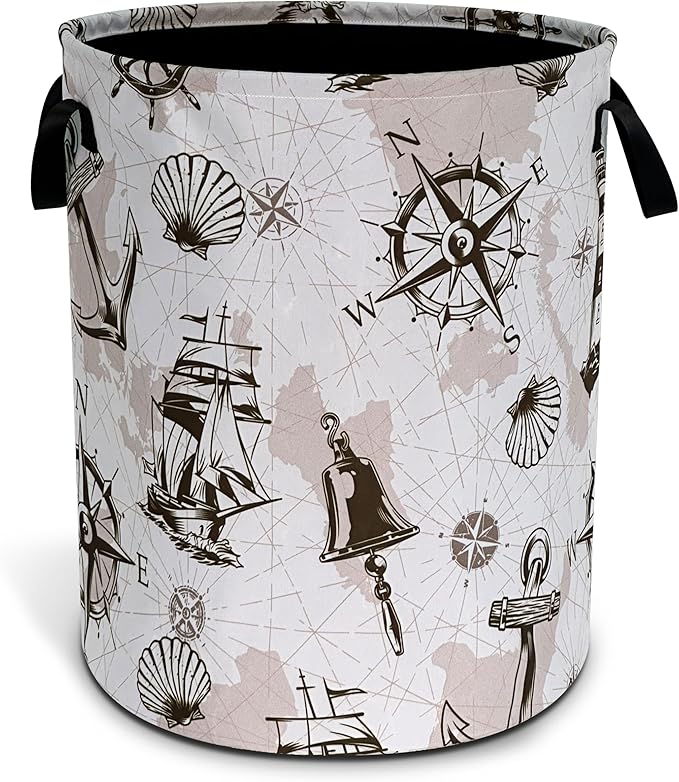 Compass Anchor Sailboat Nautical Laundry Basket Oxford Cloth Laundry Hamper