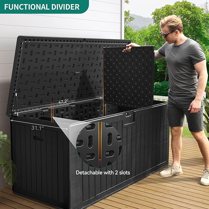 YITAHOME XXL 230 Gallon Large Deck Box,Outdoor Storage for Patio Furniture Cushions,Garden Tools with Flexible Divider,Waterproof,Lockable (Black)