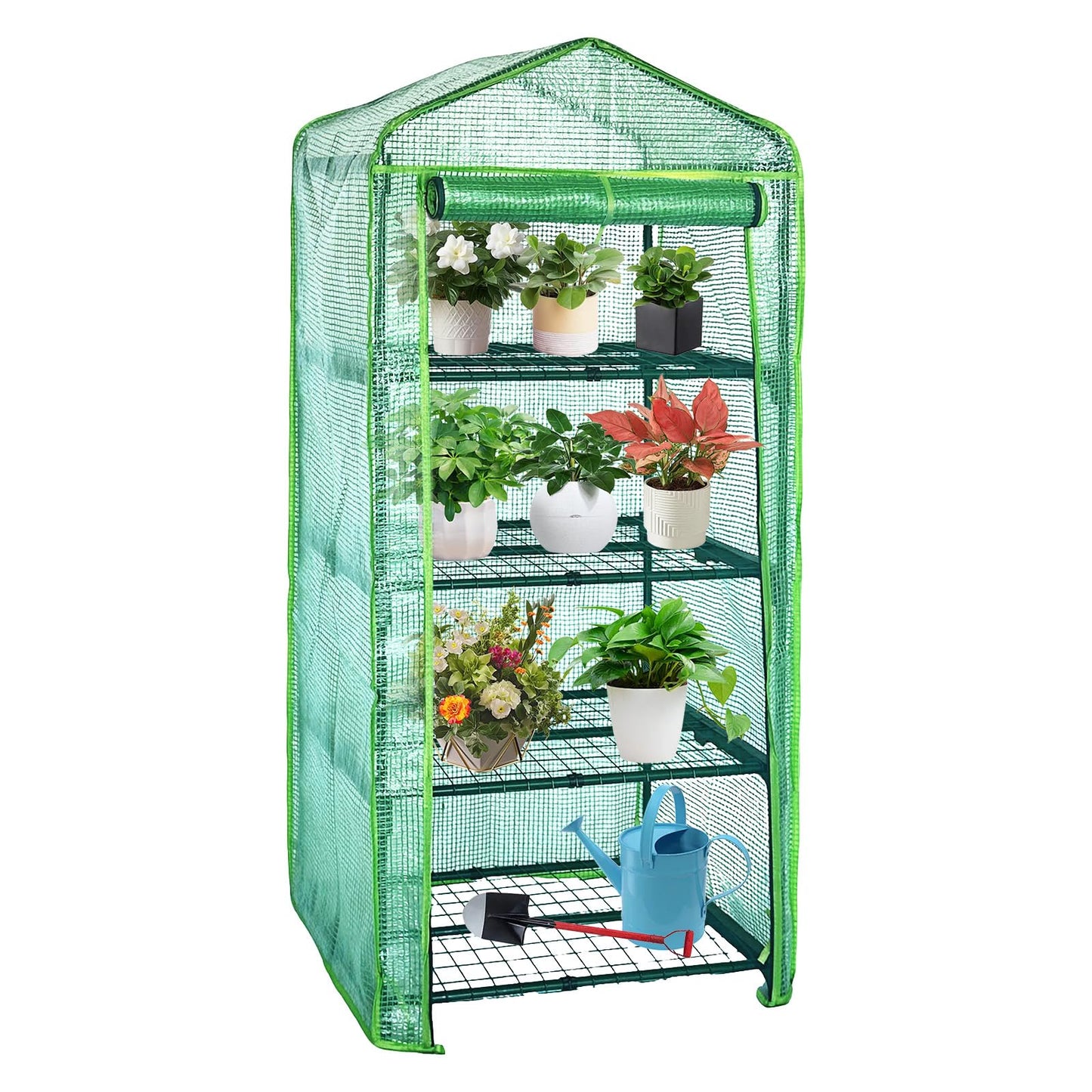 GreenGiggle 4 Tier Mini Indoor Greenhouse,27"x19"x62" Greenhouse for Indoors&greenhouses for Outdoors with PE Cover and Roll-Up Zipper Door